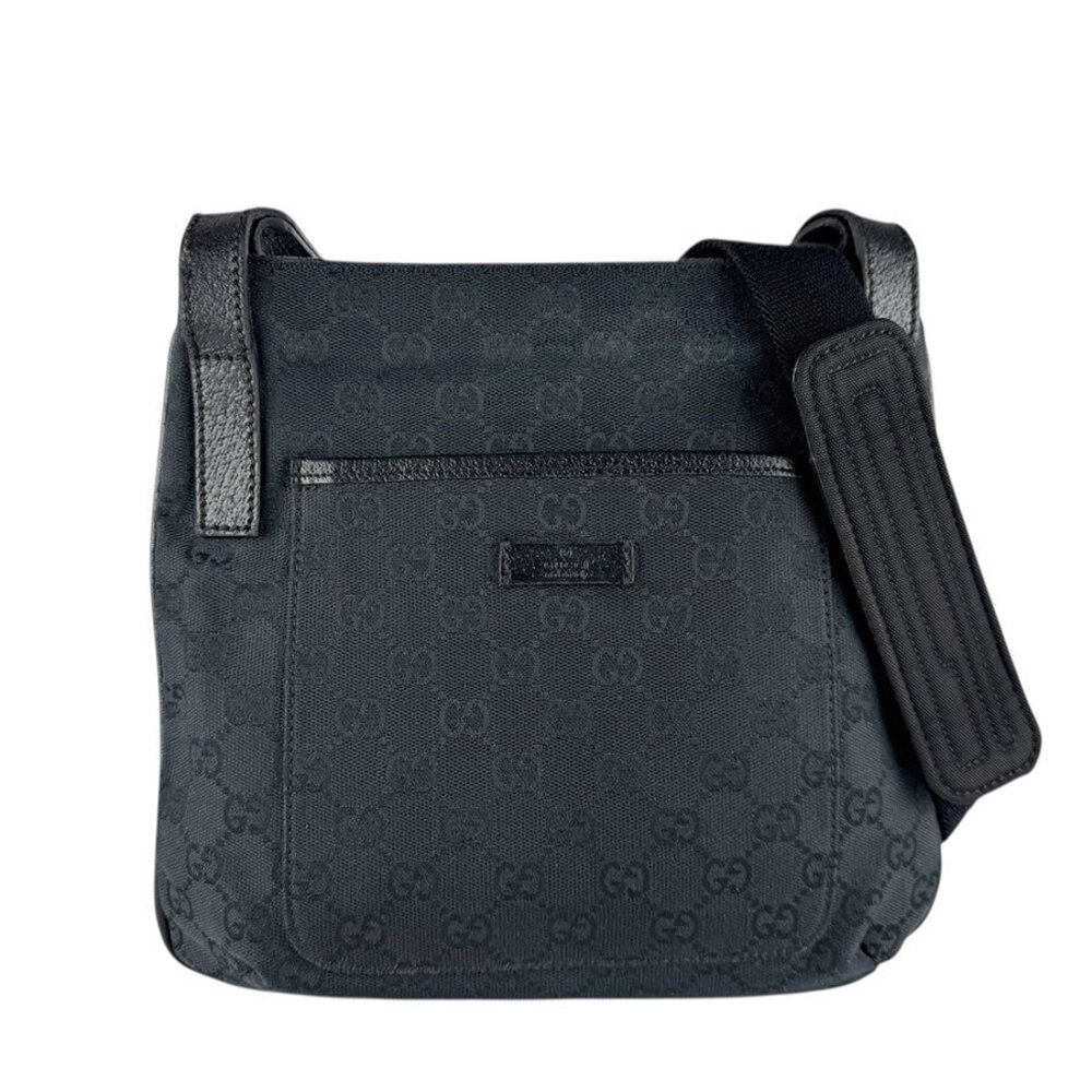 Gucci GG Canvas Flat Messenger Bag black leather